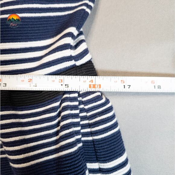 Madewell A-Line Dress Navy White V-Neck Othman Ridge Striped Women's Size Large - Picture 4 of 9